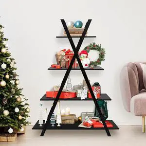 A Frame Bookshelf Storage Shelves, 4 Tier Ladder Bookcase Free Standing, Plant Book Display Furniture for Home Office, Black A Frame Bookshelf Storage Shelves, 4 Tier Ladder Bookcase Free Standing, Plant Book Display Furniture for Home Office, Black