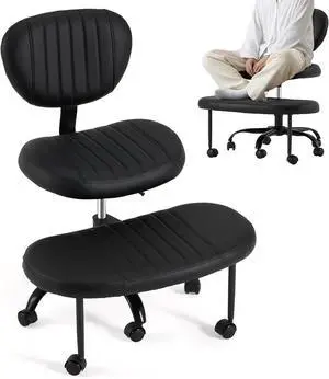 Ergonomic Cross Legged Chair ADHD Chair with Adjustable Height, Kneeling Desk Chairs for Meditation, Yoga, 360° Swivel Wheels Active Sitting Chair with Lumbar Support, Black Ergonomic Cross Legged Chair ADHD Chair with Adjustable Height, Kneeling Desk Chairs for Meditation, Yoga, 360° Swivel Wheels Active Sitting Chair with Lumbar Support, Black