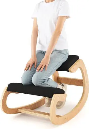 Ergonomic Kneeling Chair, Wooden Rocking Knee Chair with Comfortable Padded Seat Cushion & Knee Support for Home Office, Upright Posture Support Chair for Back Pain Relief (Black) Ergonomic Kneeling Chair, Wooden Rocking Knee Chair with Comfortable Padded Seat Cushion & Knee Support for Home Office, Upright Posture Support Chair for Back Pain Relief (Black)