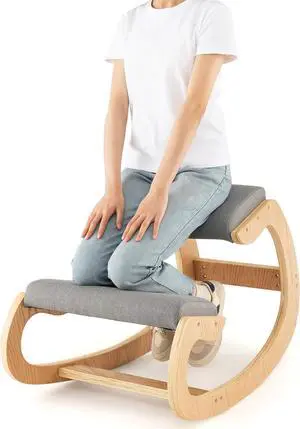 Ergonomic Kneeling Chair, Wooden Rocking Knee Chair with Comfortable Padded Seat Cushion & Knee Support for Home Office, Upright Posture Support Chair for Back Pain Relief (Gray) Ergonomic Kneeling Chair, Wooden Rocking Knee Chair with Comfortable Padded Seat Cushion & Knee Support for Home Office, Upright Posture Support Chair for Back Pain Relief (Gray)