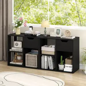 Cube Bookcase, Small Bookshelf with Drawer, 2-Tier Open Shelves, Modern Display Shelf, 21" H Wooden Floor Toy Storage Organizer for Bedroom, Living Room, Playroom, Office (2, Black) Cube Bookcase, Small Bookshelf with Drawer, 2-Tier Open Shelves, Modern Display Shelf, 21" H Wooden Floor Toy Storage Organizer for Bedroom, Living Room, Playroom, Office (2, Black)