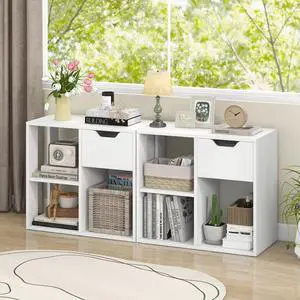Cube Bookcase, Small Bookshelf with Drawer, 2-Tier Open Shelves, Modern Display Shelf, 21" H Wooden Floor Toy Storage Organizer for Bedroom, Living Room, Playroom, Office (2, White) Cube Bookcase, Small Bookshelf with Drawer, 2-Tier Open Shelves, Modern Display Shelf, 21" H Wooden Floor Toy Storage Organizer for Bedroom, Living Room, Playroom, Office (2, White)
