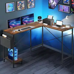 L Shaped Gaming Desk 49" Black Home Office,Bedroom Computer Table for Study Standing Executive Desk with CPU Storage Shelf & Side Bag Rustic L Shaped Gaming Desk 49" Black Home Office,Bedroom Computer Table for Study Standing Executive Desk with CPU Storage Shelf & Side Bag Rustic