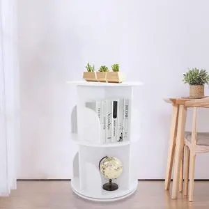 Rotating Bookshelf, 2 Tier Rotating White Bookshelf 360 Degrees, Floor Standing Bookcase Storage Rack for Home Office Living Room Study Multi-Functional Bookshelf Organizer Rotating Bookshelf, 2 Tier Rotating White Bookshelf 360 Degrees, Floor Standing Bookcase Storage Rack for Home Office Living Room Study Multi-Functional Bookshelf Organizer