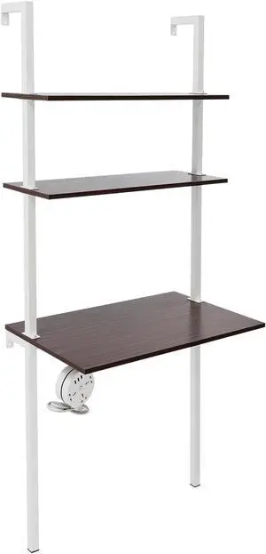 Laptop Desk With Shelves, 2-Shelf Wall Mount With Power Strip, Modern Computer Writing Table for Work Platform, Ladder Design, Industrial Style (Brown, White, 30" x 20" x 72.5") Laptop Desk With Shelves, 2-Shelf Wall Mount With Power Strip, Modern Computer Writing Table for Work Platform, Ladder Design, Industrial Style (Brown, White, 30" x 20" x 72.5")