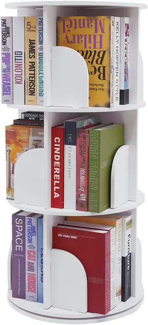 3 Tier 360° Revolving PVC Bookcase,12 Compartments Stackable Bookshelf Organizer, Floor Standing Bookcase Storage Rack Display Cabinet for Office Home Living Room Study(White) 3 Tier 360° Revolving PVC Bookcase,12 Compartments Stackable Bookshelf Organizer, Floor Standing Bookcase Storage Rack Display Cabinet for Office Home Living Room Study(White)