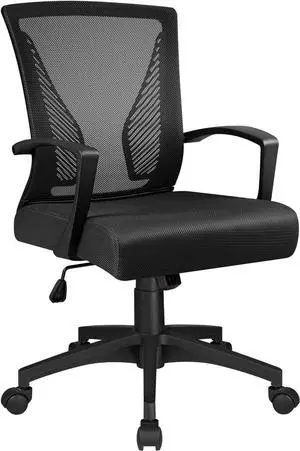 Ergonomic Office Mid Back Mesh Chair Swivel Desk Chair Lumbar Support Computer Chair with Armrest (Black) Ergonomic Office Mid Back Mesh Chair Swivel Desk Chair Lumbar Support Computer Chair with Armrest (Black)