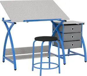 Comet Center Plus, Craft Table and Matching Stool Set with Storage and Adjustable Top, Blue/Spatter Gray, 50x23.75x29.5 inches, 2 Piece Comet Center Plus, Craft Table and Matching Stool Set with Storage and Adjustable Top, Blue/Spatter Gray, 50x23.75x29.5 inches, 2 Piece