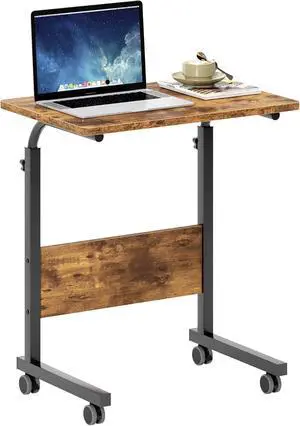 23.6 inches Adjustable Mobile Bed Table Portable Laptop Computer Stand Desks Cart Tray, Vintage Brown 23.6 inches Adjustable Mobile Bed Table Portable Laptop Computer Stand Desks Cart Tray, Vintage Brown