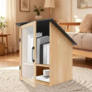 Pine Wood Small Library Box, 2 Tier Wooden Cabin Bookcase for Sharing Books Mini Library Exchange Books Cabinet Storage with Door for Home School Community Neighborhoods (Single Door) Pine Wood Small Library Box, 2 Tier Wooden Cabin Bookcase for Sharing Books Mini Library Exchange Books Cabinet Storage with Door for Home School Community Neighborhoods (Single Door)