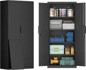 72" H Garage Storage Cabinet,Metal Storage Cabinet with Doors and 4 Adjustable Shelves,Steel Locking Cabinets for Home Office,Garage,School,Black 72" H Garage Storage Cabinet,Metal Storage Cabinet with Doors and 4 Adjustable Shelves,Steel Locking Cabinets for Home Office,Garage,School,Black