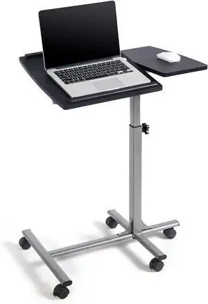 Overbed Laptop Desk, Mobile Laptop Stand with Tilting Tabletop, Rolling Height Adjustable Bedside Table with Mouse Pad Cup Holder Overbed Laptop Desk, Mobile Laptop Stand with Tilting Tabletop, Rolling Height Adjustable Bedside Table with Mouse Pad Cup Holder