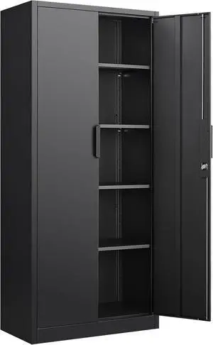 Garage Storage Cabinet with Lock,70.8" H Black Metal Storage Cabinet with Doors and Shelves,Tall Locking Cabinets for Home Office,Garage,Warehouse Garage Storage Cabinet with Lock,70.8" H Black Metal Storage Cabinet with Doors and Shelves,Tall Locking Cabinets for Home Office,Garage,Warehouse