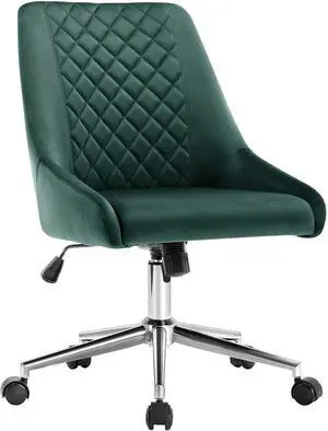 Velvet Home Office Chair with Wheels, Swivel Accent Chair with Backrest Adjustable Upholstered Armless Computer Desk Chair for Bedroom Living Room, Dark Green Velvet Home Office Chair with Wheels, Swivel Accent Chair with Backrest Adjustable Upholstered Armless Computer Desk Chair for Bedroom Living Room, Dark Green