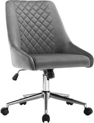 Velvet Home Office Chair with Wheels, Swivel Accent Chair with Backrest Adjustable Upholstered Armless Computer Desk Chair for Bedroom Living Room, Grey Velvet Home Office Chair with Wheels, Swivel Accent Chair with Backrest Adjustable Upholstered Armless Computer Desk Chair for Bedroom Living Room, Grey
