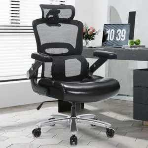 Big and Tall Office Chair 500lbs, Heavy Duty Ergonomic Desk Chair with Adjustable Lumbar Support, PU Leather Executive Computer Chair with 3D Flip Arms, Mesh High Back and Headrest Big and Tall Office Chair 500lbs, Heavy Duty Ergonomic Desk Chair with Adjustable Lumbar Support, PU Leather Executive Computer Chair with 3D Flip Arms, Mesh High Back and Headrest