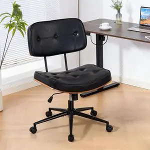 Armless Computer Chair, Small Desk Chair with Wheels and Adjustable Height, PU Leather Modern Swivel Walnut Task Chair for Home Office, Study, Library (Armle, Black) Armless Computer Chair, Small Desk Chair with Wheels and Adjustable Height, PU Leather Modern Swivel Walnut Task Chair for Home Office, Study, Library (Armle, Black)