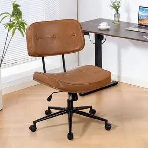 Armless Computer Chair, Small Desk Chair with Wheels and Adjustable Height, PU Leather Modern Swivel Walnut Task Chair for Home Office, Study, Library,Brown Armless Computer Chair, Small Desk Chair with Wheels and Adjustable Height, PU Leather Modern Swivel Walnut Task Chair for Home Office, Study, Library,Brown