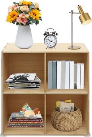 4-Compartment Solid Wood Bookcase, 2 Tier Wooden Cube Shelf Bookcase Floor Standing Bookshelf, Storage Cubes Organizer Storage Cabinet for Living Rooms, Bedrooms, Study Rooms 4-Compartment Solid Wood Bookcase, 2 Tier Wooden Cube Shelf Bookcase Floor Standing Bookshelf, Storage Cubes Organizer Storage Cabinet for Living Rooms, Bedrooms, Study Rooms