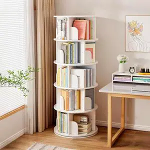 5 Tier Rotating Bookshelf Tower, 360° Revolving Bookcase, Round Spinning Book Shelf Kids, Small Corner Bookshelf for Living Room, Home, Office, White 5 Tier Rotating Bookshelf Tower, 360° Revolving Bookcase, Round Spinning Book Shelf Kids, Small Corner Bookshelf for Living Room, Home, Office, White