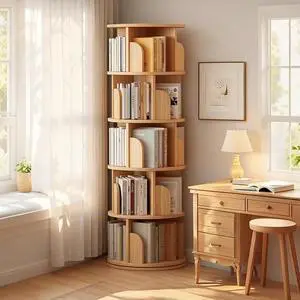 5 Tier Rotating Bookshelf Tower, 360° Revolving Bookcase, Round Spinning Book Shelf Kids, Small Corner Bookshelf for Living Room, Home, Office, Wood Color 5 Tier Rotating Bookshelf Tower, 360° Revolving Bookcase, Round Spinning Book Shelf Kids, Small Corner Bookshelf for Living Room, Home, Office, Wood Color