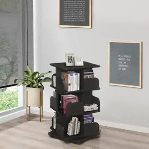 3-Tier Revolving Bookcase Bookshelf, Media Storage Cabinet, Black 3-Tier Revolving Bookcase Bookshelf, Media Storage Cabinet, Black