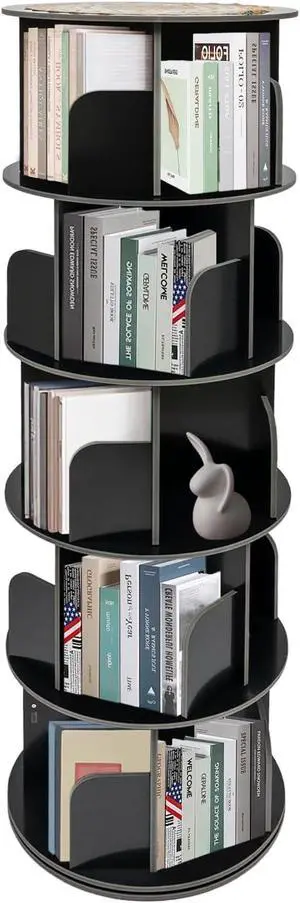 Rotating Bookshelf, 5 Tiers Rotating Book Shelf, 360° Display Corner Spinning Bookcase, Floor Standing Storage Rack for Bedroom, Living Room, Study Room, Black (5-Tiers) Rotating Bookshelf, 5 Tiers Rotating Book Shelf, 360° Display Corner Spinning Bookcase, Floor Standing Storage Rack for Bedroom, Living Room, Study Room, Black (5-Tiers)