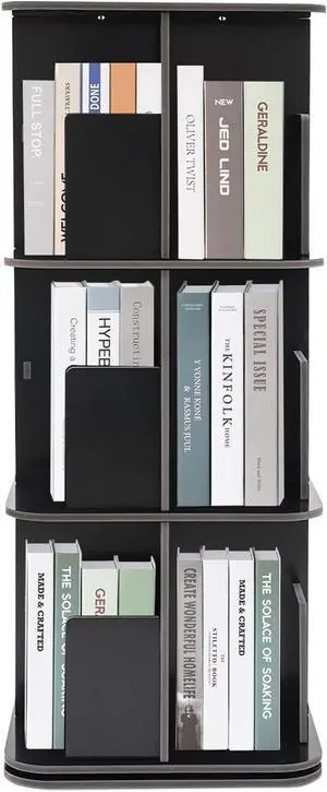 Rotating Bookshelf 3 Tier Standing Bookcase Square Floor Standing 360° View Stackable Storage Display Book Rack Wooden Shelf for Bedroom Living Room Office Corner Bookcase (3-Tier, Black) Rotating Bookshelf 3 Tier Standing Bookcase Square Floor Standing 360° View Stackable Storage Display Book Rack Wooden Shelf for Bedroom Living Room Office Corner Bookcase (3-Tier, Black)