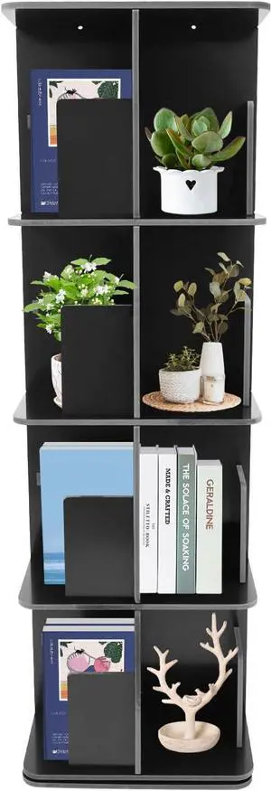 Rotating Bookshelf 4 Tier Standing Bookcase Square Floor Standing 360° View Stackable Storage Display Book Rack Wooden Shelf for Bedroom Living Room Office Corner Bookcase (4-Tier, Black) Rotating Bookshelf 4 Tier Standing Bookcase Square Floor Standing 360° View Stackable Storage Display Book Rack Wooden Shelf for Bedroom Living Room Office Corner Bookcase (4-Tier, Black)