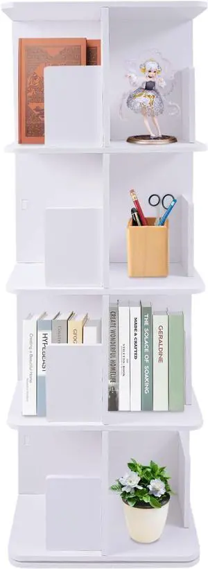 Rotating Bookshelf 4 Tier Standing Bookcase Square Floor Standing 360° View Stackable Storage Display Book Rack Wooden Shelf for Bedroom Living Room Office Corner Bookcase (4-Tier, Whit) Rotating Bookshelf 4 Tier Standing Bookcase Square Floor Standing 360° View Stackable Storage Display Book Rack Wooden Shelf for Bedroom Living Room Office Corner Bookcase (4-Tier, Whit)