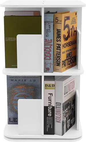 Rotating Bookshelf 2 Tier Standing Bookcase Square Floor Standing 360° View Stackable Storage Display Book Rack Wooden Shelf for Bedroom Living Room Office Corner Bookcase (2-Tier, White) Rotating Bookshelf 2 Tier Standing Bookcase Square Floor Standing 360° View Stackable Storage Display Book Rack Wooden Shelf for Bedroom Living Room Office Corner Bookcase (2-Tier, White)
