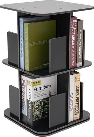 Rotating Bookshelf 2 Tier Standing Bookcase Square Floor Standing 360° View Stackable Storage Display Book Rack Wooden Shelf for Bedroom Living Room Office Corner Bookcase (2-Tier, Black) Rotating Bookshelf 2 Tier Standing Bookcase Square Floor Standing 360° View Stackable Storage Display Book Rack Wooden Shelf for Bedroom Living Room Office Corner Bookcase (2-Tier, Black)