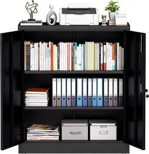 Metal Storage Cabinet, 35" Garage Storage Cabinet with 2 Adjustable Shelves & Lockable Doors, Black Garage Cabinets for Office, Home, Garage, Gym, School Metal Storage Cabinet, 35" Garage Storage Cabinet with 2 Adjustable Shelves & Lockable Doors, Black Garage Cabinets for Office, Home, Garage, Gym, School