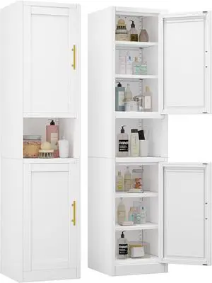 67" Tall Narrow Storage Cabinet Metal Bathroom Cabinet with 4 Adjustable Shelves, Freestanding Pantry Cupboard for Kitchen, Dining Room, Living Room Bathroom and Home Office (White) 67" Tall Narrow Storage Cabinet Metal Bathroom Cabinet with 4 Adjustable Shelves, Freestanding Pantry Cupboard for Kitchen, Dining Room, Living Room Bathroom and Home Office (White)