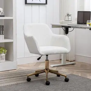 Faux Fur Vanity Chair Elegant White Furry Makeup Desk Chairs for Girls Women Modern Comfy Arm Chair with Wheels in Bedroom Living Room(White&Gold) Faux Fur Vanity Chair Elegant White Furry Makeup Desk Chairs for Girls Women Modern Comfy Arm Chair with Wheels in Bedroom Living Room(White&Gold)