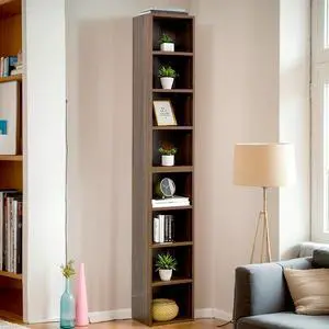 8-Tier CD DVD Storage Rack Media Shelf Tall Narrow Display Cabinet Rack Tower Skinny Bookcase with Adjustable Shelves for Home Office Tight Space, 11.6" x 9.3" x 71", Walnut 8-Tier CD DVD Storage Rack Media Shelf Tall Narrow Display Cabinet Rack Tower Skinny Bookcase with Adjustable Shelves for Home Office Tight Space, 11.6" x 9.3" x 71", Walnut
