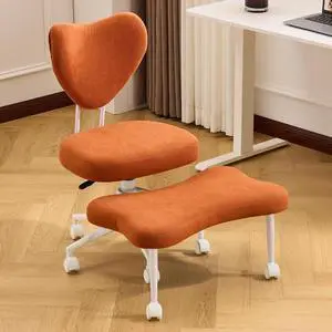 Ergonomic Cross Legged Chair, Corduroy 360° Upholstered Swivel Meditation Chair with Wheels, Comfy Criss Cross Desk Chair for ADHD with Height-Adjustable for Office (Orange - Corduroy) Ergonomic Cross Legged Chair, Corduroy 360° Upholstered Swivel Meditation Chair with Wheels, Comfy Criss Cross Desk Chair for ADHD with Height-Adjustable for Office (Orange - Corduroy)