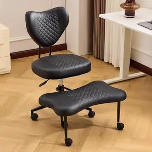 Ergonomic Cross Legged Chair, PU Leather 360° Upholstered Swivel Meditation Chair with Wheels, Comfy Criss Cross Desk Chair for ADHD with Height-Adjustable for Office (Black - PU) Ergonomic Cross Legged Chair, PU Leather 360° Upholstered Swivel Meditation Chair with Wheels, Comfy Criss Cross Desk Chair for ADHD with Height-Adjustable for Office (Black - PU)