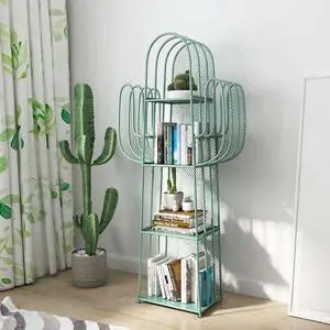 4 Tier Bookshelf, Green Cactus Bookcase Freestanding Bookshelves Metal Storage Organizer Corner Display Rack Cabinet for Bedroom Living Room Office 4 Tier Bookshelf, Green Cactus Bookcase Freestanding Bookshelves Metal Storage Organizer Corner Display Rack Cabinet for Bedroom Living Room Office