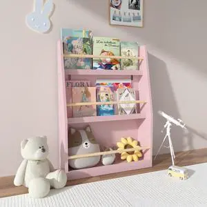 3 Tier Kids Bookshelf and Toy Storage Organizer, Wooden Book Rack for Toddlers Infants Baby Young Children, Kids Toy Storage Shelf Display for Bedroom Playroom Nursery Kid Room, Pink 3 Tier Kids Bookshelf and Toy Storage Organizer, Wooden Book Rack for Toddlers Infants Baby Young Children, Kids Toy Storage Shelf Display for Bedroom Playroom Nursery Kid Room, Pink