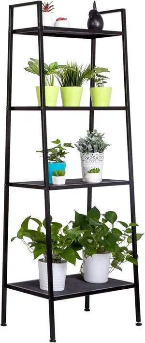 4 Tier Industrial Metal Bookshelf,Modern Ladder Bookcase Storage Organizer,Open Display Storage Rack,Plant Flower Shelves Stand,with Metal Frame,for Home Living Room Kitchen Balcony (Black) 4 Tier Industrial Metal Bookshelf,Modern Ladder Bookcase Storage Organizer,Open Display Storage Rack,Plant Flower Shelves Stand,with Metal Frame,for Home Living Room Kitchen Balcony (Black)