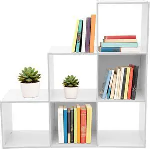 3-Tier Stepped Bookshelf Freestanding 6 Cubes Ladder Bookcase L Shaped Ladder Corner Open Bookshelf for Home & Office (White, 6 Cubes) 3-Tier Stepped Bookshelf Freestanding 6 Cubes Ladder Bookcase L Shaped Ladder Corner Open Bookshelf for Home & Office (White, 6 Cubes)