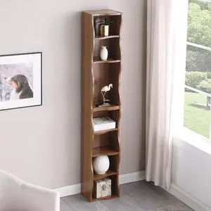 8-Tier Bookcase Cube Storage Organizer, Corner Bookshelf DVD Storage Shelves Media Tower Rack, Tall Bookcase With Adjustable Shelves, Wood Open Shelf, Walnut 8-Tier Bookcase Cube Storage Organizer, Corner Bookshelf DVD Storage Shelves Media Tower Rack, Tall Bookcase With Adjustable Shelves, Wood Open Shelf, Walnut