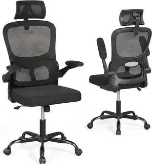 Ergonomic Mesh Office Chair, High Back Desk Chair w/Rocking Backrest, Lumbar Support, Adjustable Headrest & Flip-up Arms, Rolling Home Office Chair w/Swivel Seat, Comfortable Computer Chair Ergonomic Mesh Office Chair, High Back Desk Chair w/Rocking Backrest, Lumbar Support, Adjustable Headrest & Flip-up Arms, Rolling Home Office Chair w/Swivel Seat, Comfortable Computer Chair