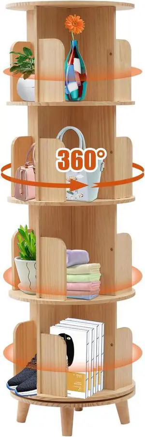 4 Tiers Rotating Bookshelf 360 Display Floor Standing Storage Rack for Kids & Adults Multi-Functional Organizer Spinning Tower Book Rack for Classroom Wood Bookcases 4 Tiers Rotating Bookshelf 360 Display Floor Standing Storage Rack for Kids & Adults Multi-Functional Organizer Spinning Tower Book Rack for Classroom Wood Bookcases