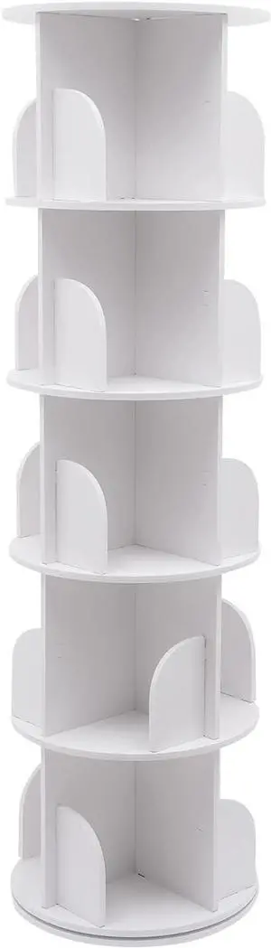 5 Tier Rotating Bookshelf - 360 View Display Unique Revolving Storage Rack, Floor Standing Stackable Bookshelf Organizer, Small Corner Bookshelf for Small Space 5 Tier Rotating Bookshelf - 360 View Display Unique Revolving Storage Rack, Floor Standing Stackable Bookshelf Organizer, Small Corner Bookshelf for Small Space