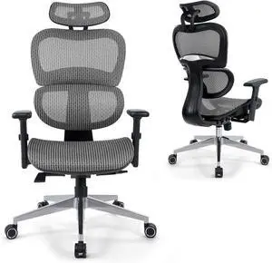 Premium Executive Rolling Swivel Chair with Wheels, Ergonomic Office Desk Chair with 3D Adjustable Armrest, 3D Lumbar Support & 2D Headrest, High Back Computer Chair w/Class 3 Cylinder, Grey Premium Executive Rolling Swivel Chair with Wheels, Ergonomic Office Desk Chair with 3D Adjustable Armrest, 3D Lumbar Support & 2D Headrest, High Back Computer Chair w/Class 3 Cylinder, Grey