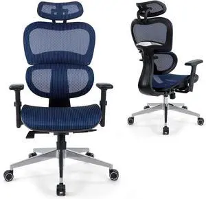 Premium Executive Rolling Swivel Chair with Wheels, Ergonomic Office Desk Chair with 3D Adjustable Armrest, 3D Lumbar Support & 2D Headrest, High Back Computer Chair w/Class 3 Cylinder, Blue Premium Executive Rolling Swivel Chair with Wheels, Ergonomic Office Desk Chair with 3D Adjustable Armrest, 3D Lumbar Support & 2D Headrest, High Back Computer Chair w/Class 3 Cylinder, Blue