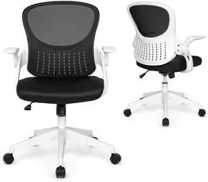 Ergonomic Flip-Up Office Chair, Breathable Mesh Cushion Desk Chair, Lumbar Support Swivel Task Rolling Chair with Wheels, Adjustable Height Home Computer Chair, Class 3 Cylinder, White Frame Ergonomic Flip-Up Office Chair, Breathable Mesh Cushion Desk Chair, Lumbar Support Swivel Task Rolling Chair with Wheels, Adjustable Height Home Computer Chair, Class 3 Cylinder, White Frame