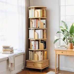 5 Tier Rotating Bookshelf, 360° Display Round Spinning Bookcase, Space-Saving, Small Space Swivel Book Shelves Tower for Bedroom, Living Room 5 Tier Rotating Bookshelf, 360° Display Round Spinning Bookcase, Space-Saving, Small Space Swivel Book Shelves Tower for Bedroom, Living Room